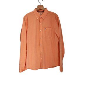 Hollister Shirt Button Down Orange Coral Bright Tropical Mens Medium EUC
